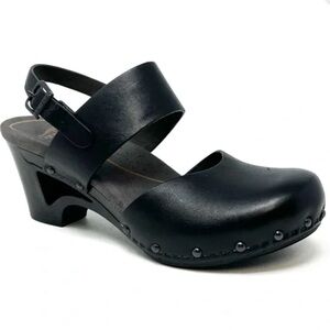 Dansko Thea Black Leather Clogs Modified Slip On Size 38